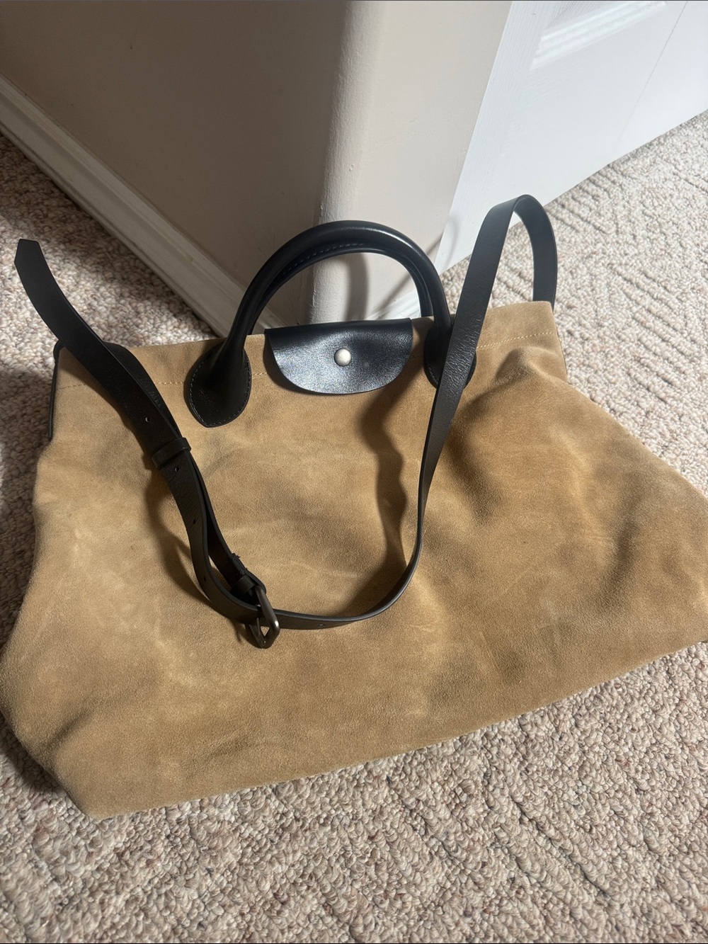 Classic Suede Tote Bag with Black Trim
